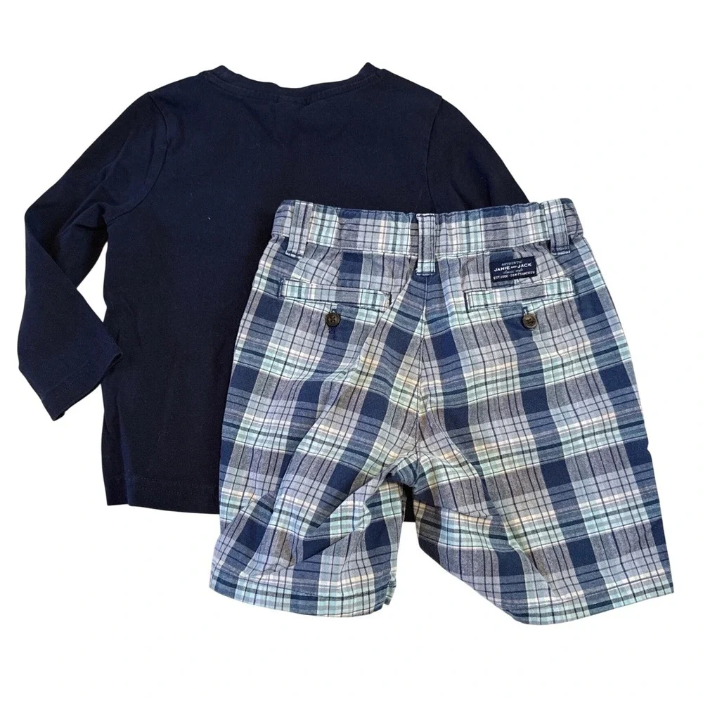 Janie & Jack Baby Boys Whale Long Sleeve Shirt Plaid Shorts Set‎ 18-24 M Outfit